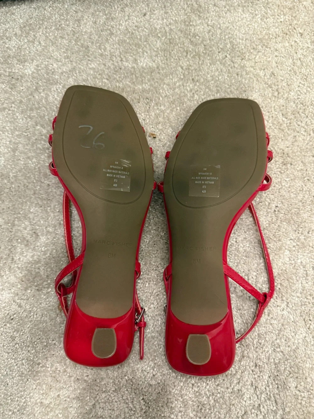 Marc Fisher Red Strappy Square-Toe Heels